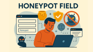 Una ilustración de un campo honeypot en seguridad web, que muestra un campo oculto en un formulario web que se utiliza para atrapar bots y al mismo tiempo permitir que usuarios legítimos envíen su información libremente.